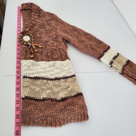 Mirasati Paris Womens Open Knit Sweater Size S Brown Beaded Necklace Boho Tribal - Picture 5 of 8